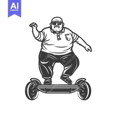 Aset premium populer: Overweight Man in Sunglasses Riding a Self-Balancing Scooter