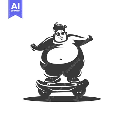 Aset desain premium: Overweight Man in Sunglasses Riding a Skateboard