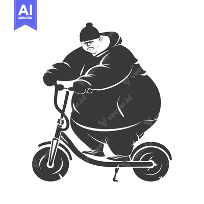 Overweight Man in Winter Gear Riding a Scooter