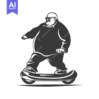 Aset desain premium: Overweight Man Riding a Futuristic Hoverboard