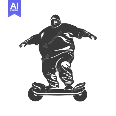 Aset desain premium: Overweight Man Riding a Hoverboard