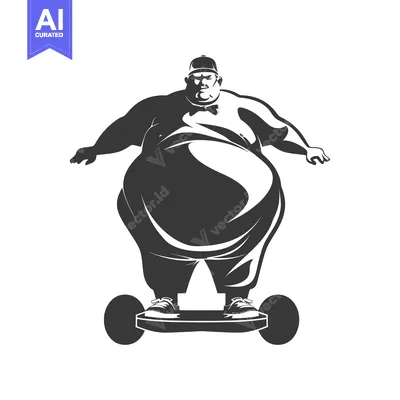 Aset desain premium: Overweight Man Riding a Hoverboard