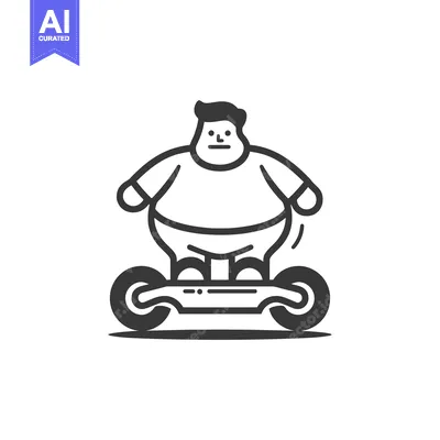 Aset desain premium: Overweight Man Riding a Hoverboard