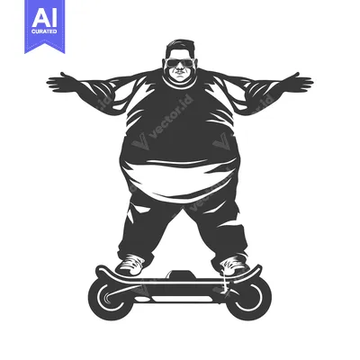 Aset premium populer: Overweight man riding a hoverboard with outstretched arms