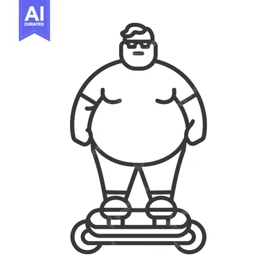 Aset premium populer: Overweight man riding a hoverboard with sunglasses