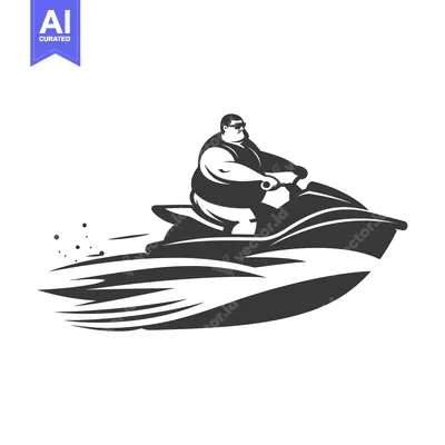 Aset desain premium: Overweight Man Riding A Jet Ski