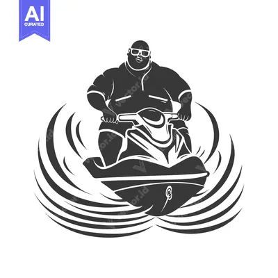 Aset desain premium: Overweight Man Riding a Jet Ski