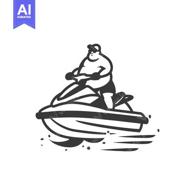 Aset desain premium: Overweight Man Riding a Jet Ski