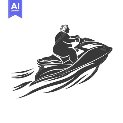 Aset desain premium: Overweight Man Riding a Jet Ski on Waves