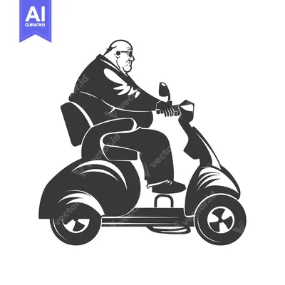 Aset premium populer: Overweight Man Riding a Mobility Scooter