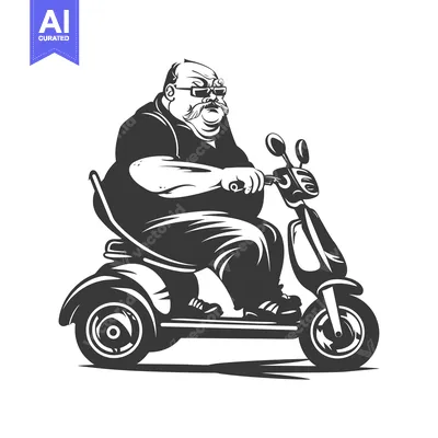 Premium design asset: Overweight Man Riding a Mobility Scooter
