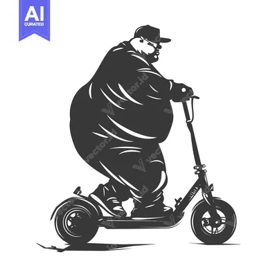 Aset desain premium: Overweight Man Riding an Electric Scooter