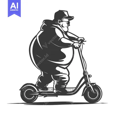Premium design asset: Overweight Man Riding an Electric Scooter