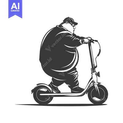 Aset desain premium: Overweight Man Riding an Electric Scooter