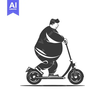 Aset desain premium: Overweight Man Riding an Electric Scooter