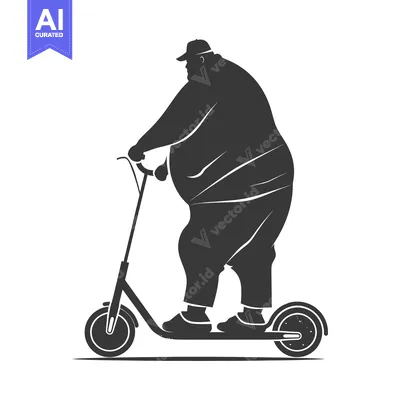 Aset premium populer: Overweight Man Riding an Electric Scooter