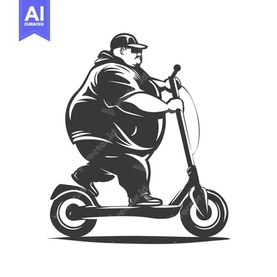 Aset premium populer: Overweight Man Riding an Electric Scooter