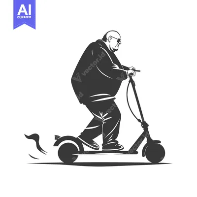 Aset premium populer: Overweight Man Riding an Electric Scooter
