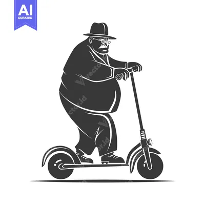 Aset premium populer: Overweight Man Riding an Electric Scooter