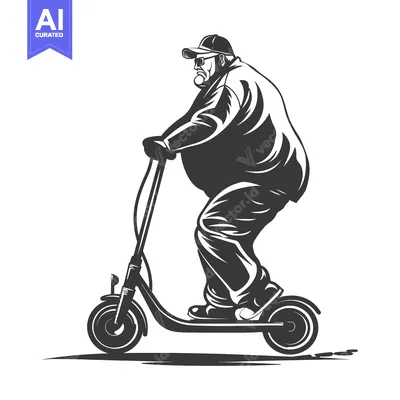 Premium design asset: Overweight Man Riding an Electric Scooter