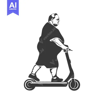 Aset desain premium: Overweight Man Riding an Electric Scooter