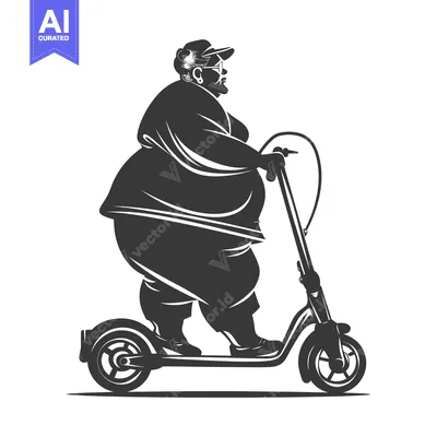 Overweight Man Riding an Electric Scooter