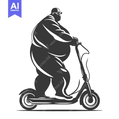 Aset premium populer: Overweight Man Riding an Electric Scooter