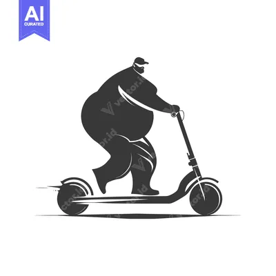 Aset desain premium: Overweight man riding an electric scooter