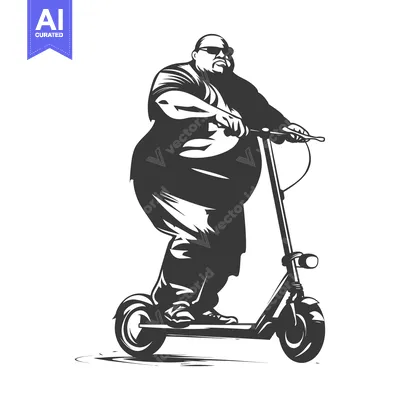 Aset premium populer: Overweight Man Riding an Electric Scooter