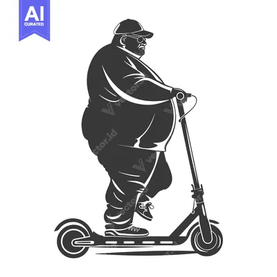 Aset premium populer: Overweight Man Riding an Electric Scooter
