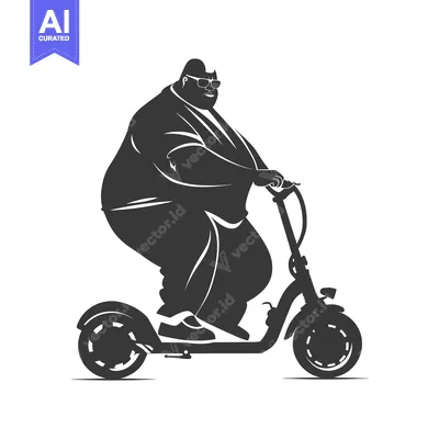 Aset desain premium: Overweight Man Riding an Electric Scooter