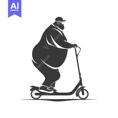Aset premium populer: Overweight Man Riding an Electric Scooter