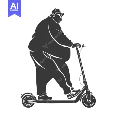 Premium design asset: Overweight Man Riding an Electric Scooter