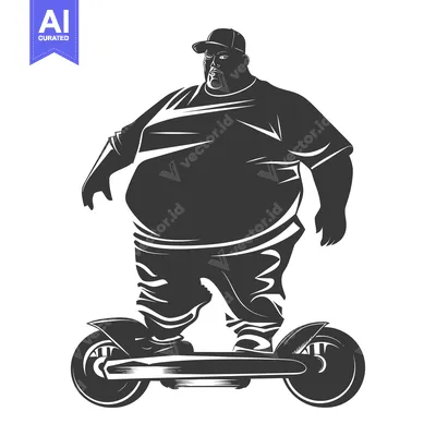 Aset desain premium: Overweight Man Riding an Electric Scooter