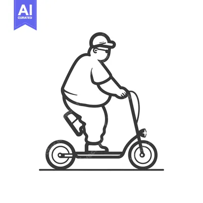Premium design asset: Overweight Man Riding an Electric Scooter