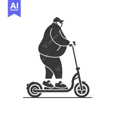 Aset desain premium: Overweight man riding an electric scooter