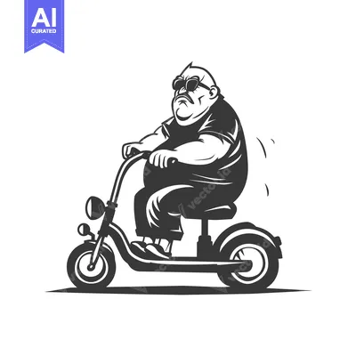 Premium design asset: Overweight Man Riding an Electric Scooter