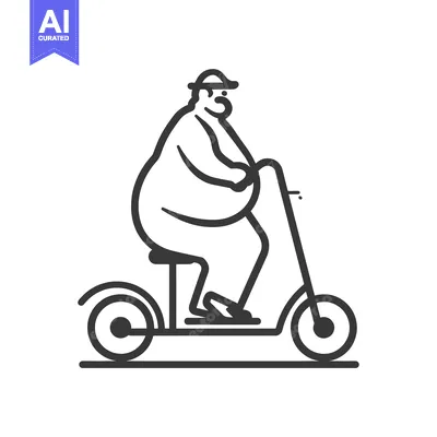 Aset premium populer: Overweight Man Riding an Electric Scooter