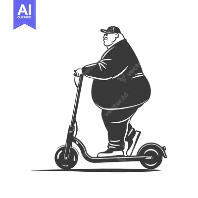 Aset premium populer: Overweight Man Riding an Electric Scooter