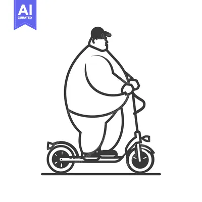 Aset premium populer: Overweight Man Riding an Electric Scooter
