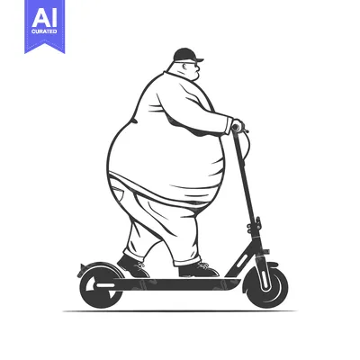 Premium design asset: Overweight Man Riding an Electric Scooter