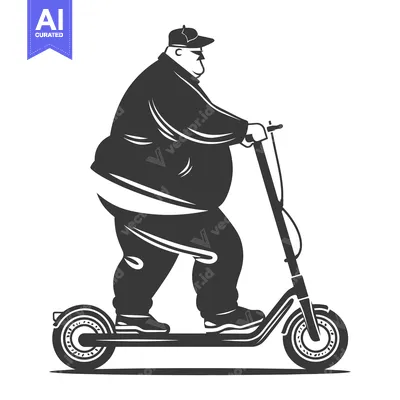 Aset premium populer: Overweight Man Riding an Electric Scooter