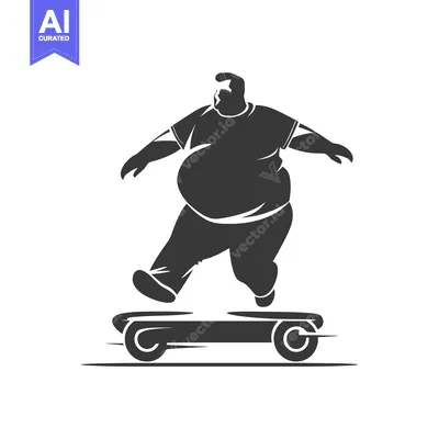 Premium design asset: Overweight Man Riding an Electric Skateboard
