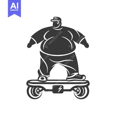 Aset premium populer: Overweight Man Riding an Electric Skateboard