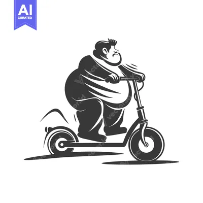 Aset desain premium: Overweight Man Riding a Scooter