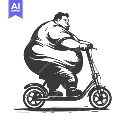 Premium design asset: Overweight Man Riding a Scooter
