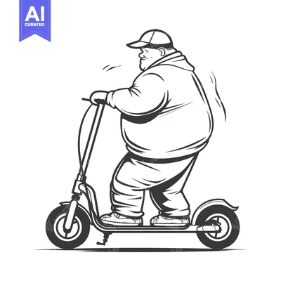 Premium design asset: Overweight Man Riding a Scooter