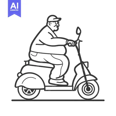 Aset desain premium: Overweight Man Riding a Scooter