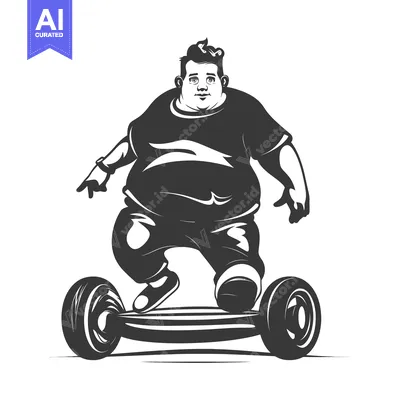 Aset desain premium: Overweight Man Riding a Self-Balancing Electric Scooter