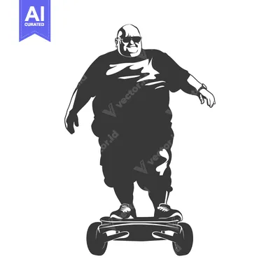 Aset premium populer: Overweight Man Riding a Self-Balancing Electric Scooter